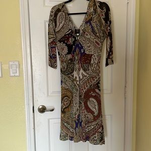 JUST CAVALLI Beige Brown pink blue black Viscose Blend paisley 3/4 Sleeve Dress